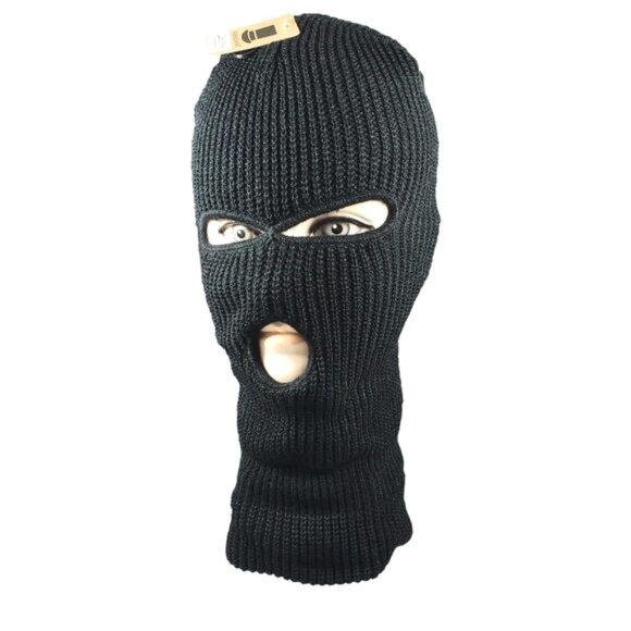 Black Men's 3 Hole Winter Thermal Ski Face Mask Winter Hats Face Mask NWT - Picture 1 of 3